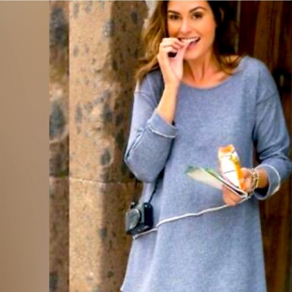 Soft Surroundings Sweatshirt Top Asymmetric Tunic French Terry Pale Blue - Picture 3 of 6